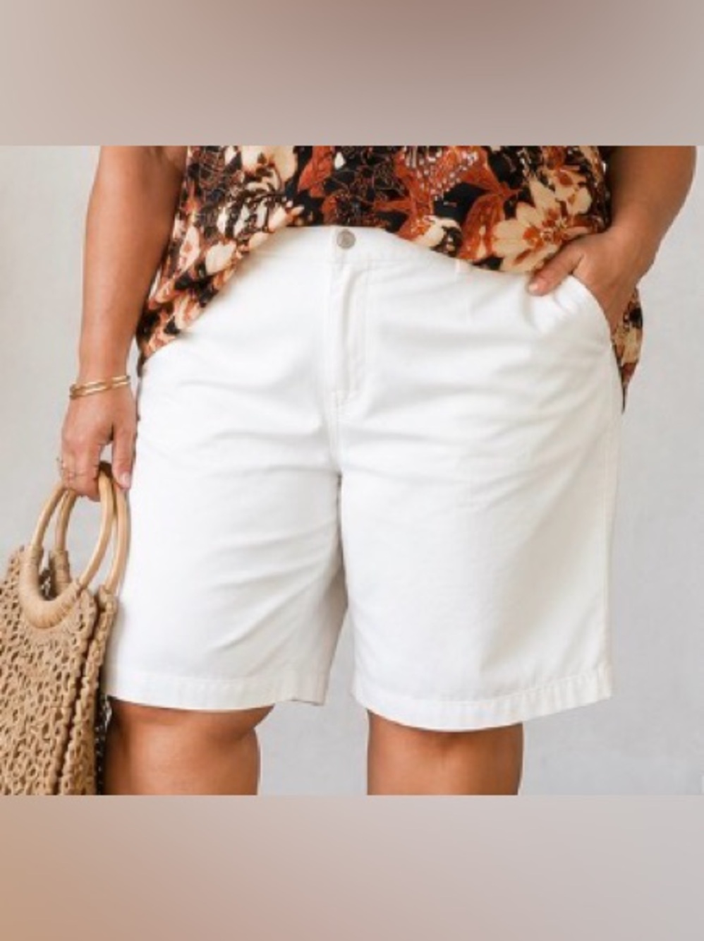 LEE Riders White Mid Rise Bermuda Denim Shorts Size 14